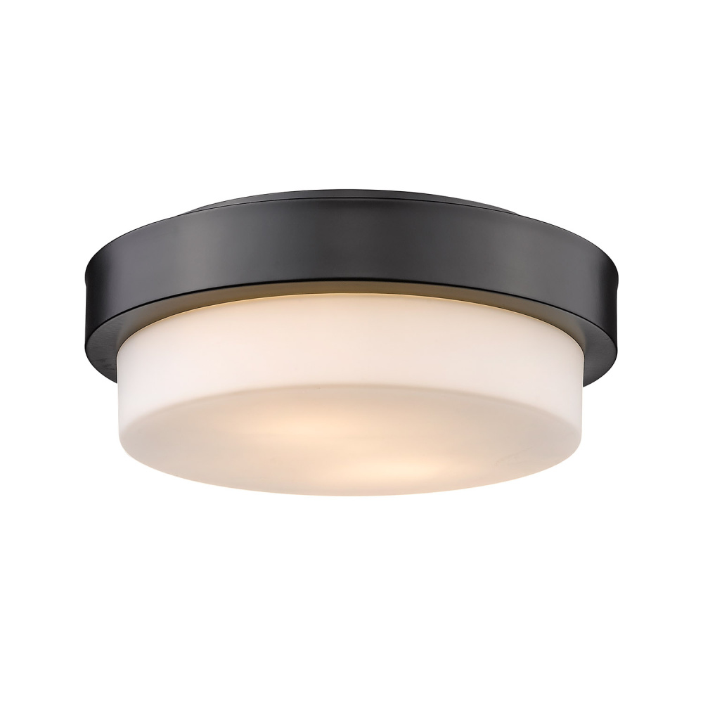 Wry Lighting Morgon 2-light 11" Flush Mount in Matte Black and Opal Glass